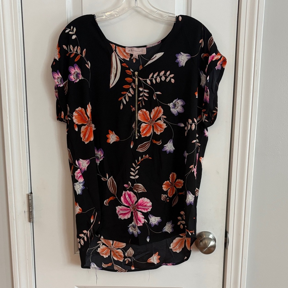 Philosophy Black Blouse with Floral Design